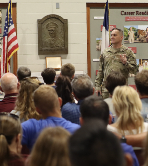 Prospective cadets attend an orientation program in the Corps Center.